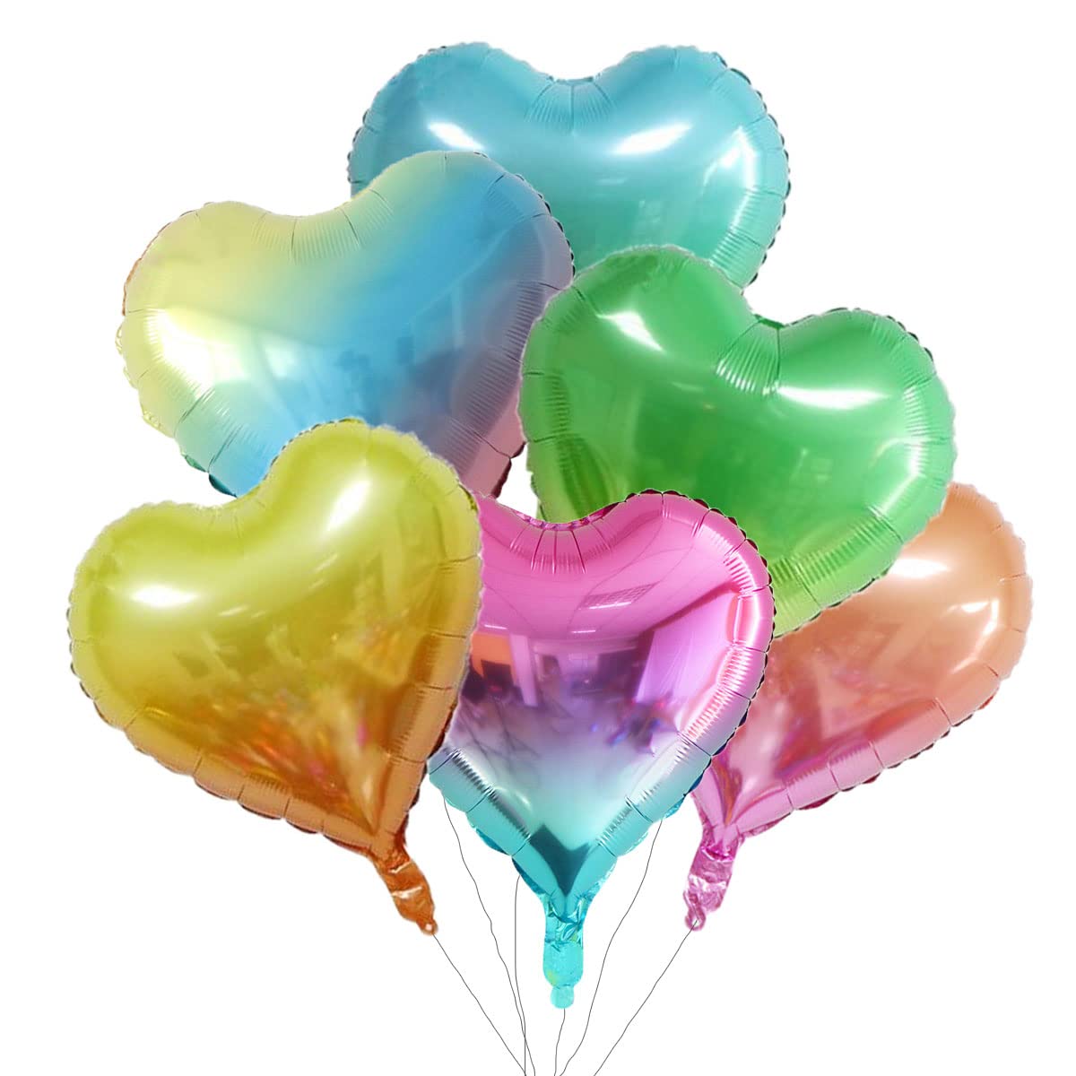 Stimulate Szxxzzmy 18 Assorted Gradient Color Heart Shaped Balloons 18 Inches 6 Kinds Of Rainbow Party Foil Balloons, Foil Ballo