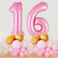 AIQINHU Pink Foil Number 16 Balloon - 40 Inch Giant Mylar Balloon for 16th Birthday Party Decorations