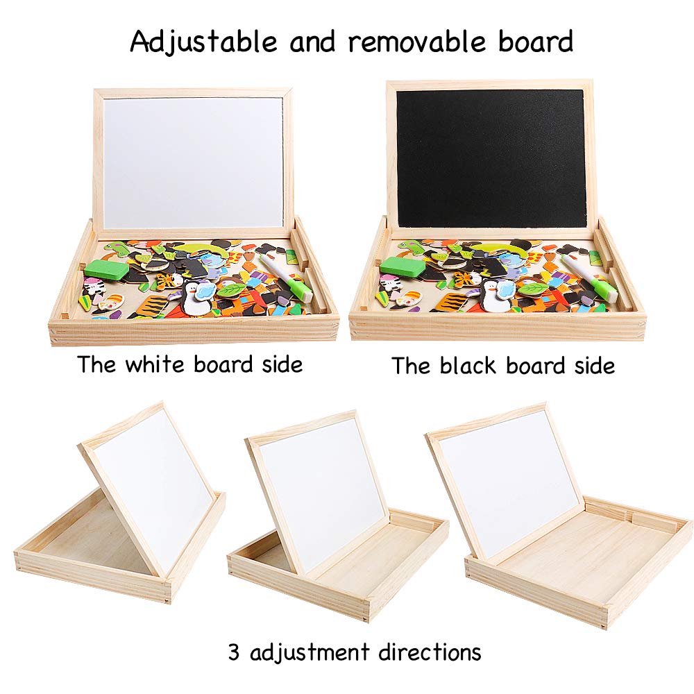 Skrtuan Educational Wooden Toys for Kids Toddlers Magnetic Puzzles Wooden Art Easel Double Side Learning Games Montessori Puzzle