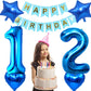 Huture 12 Birthday Party Supplies Blue Number 12 Foil Balloon Happy Birthday Banner Kit 12Th Birthday Decoration White Blue Late