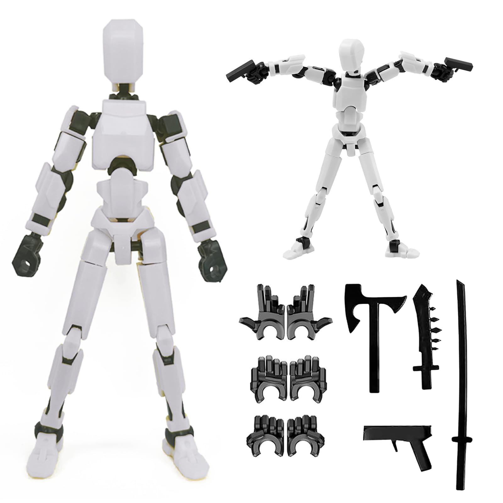 DANONI Titan 13 Action Figure  Lucky Robot 13 Action Figures  3D Printed Analog Robot Titan 13 Figure  Stop Action Animation Multi-Articulated Action Figure (White)