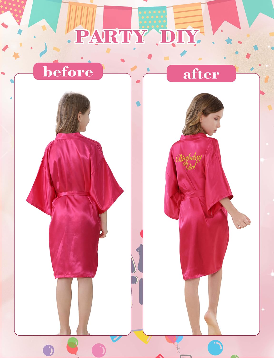 Kid Girls Spa Costume Party Set with Eyemask Hairband Hair Ring  Silky Plain Kimono Robes for Wedding Flower Robe (Rose  Tag 12)