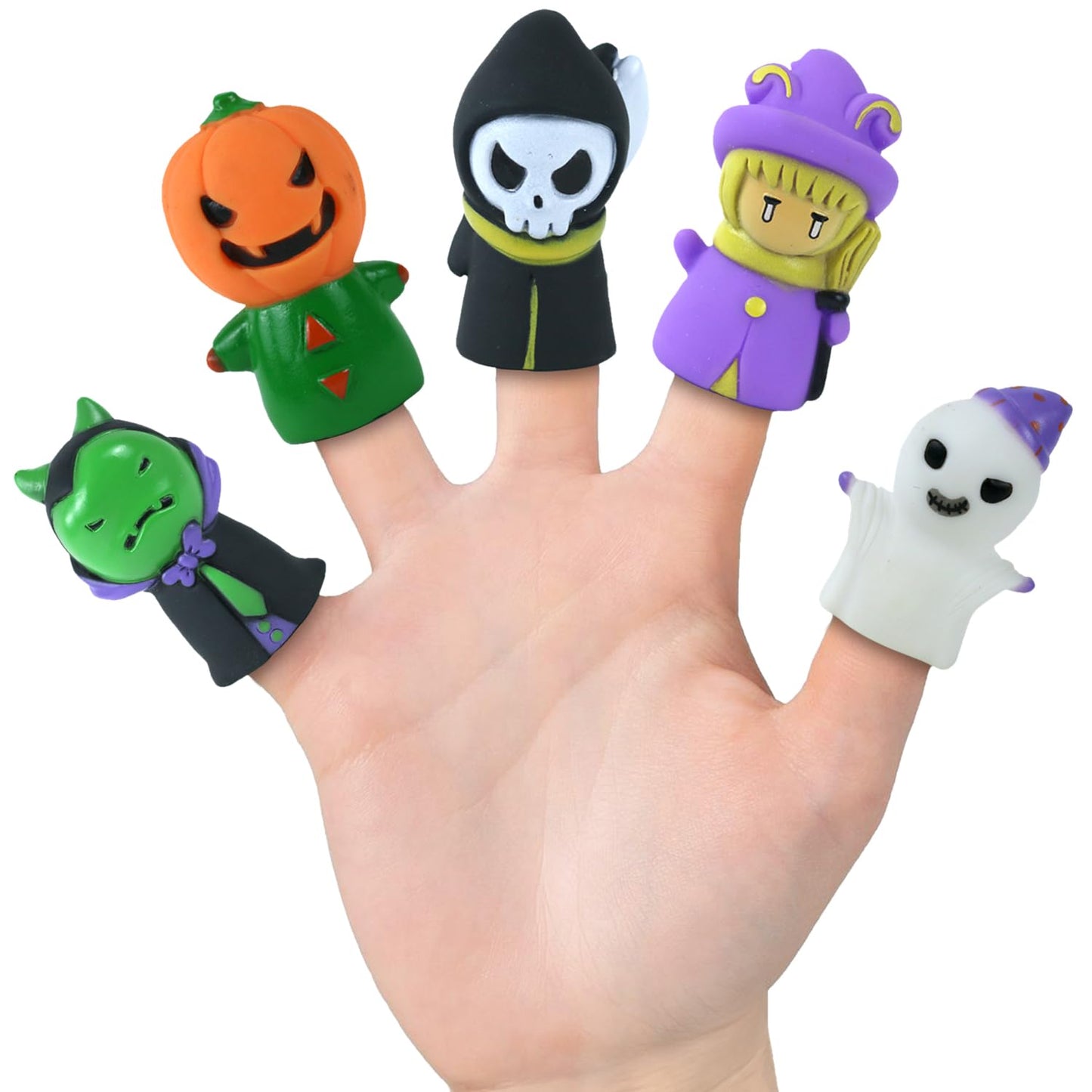 5Pcs Halloween Finger Puppets for Kids, Halloween Baby Toys for Toddlers, Rubber Finger Puppets for Babies, Finger Family Puppet