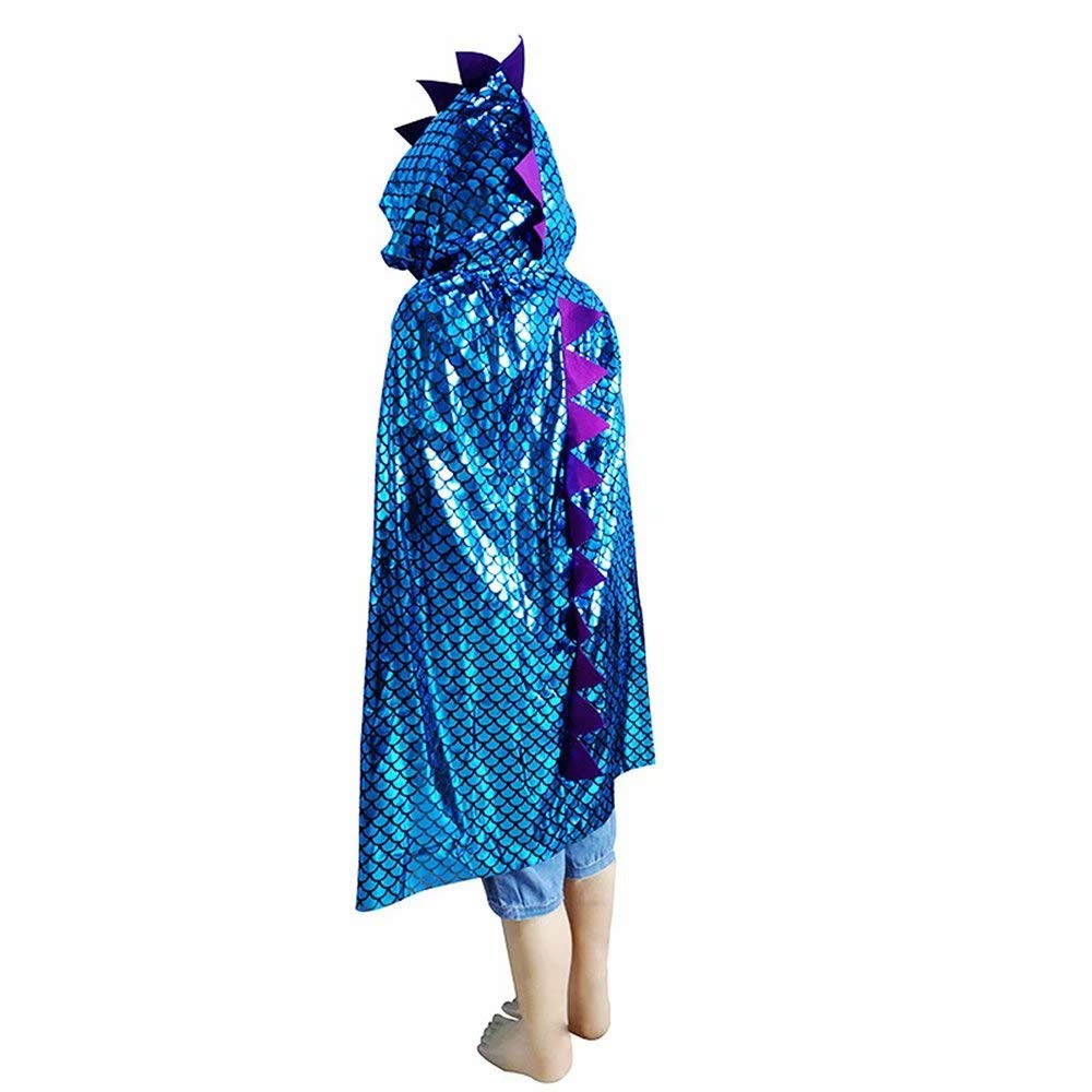 Qiaoniuniu Dinosaur Cape Dragon Hooded Cloak Halloween Costume Boy Girl Toddler Dress Up Clothes 3-8 Years Old Color Blue