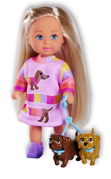 Simba 105733688 Evi Love Dogs, Doll With Two Cute Dachshunds On A Leash, 12 Cm Toy Doll, From 3 Years