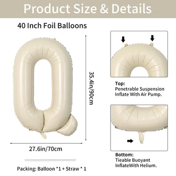 Biapian 40 Inch Letter Q Balloons, Giant Cream Q Foil Balloon, Big Single Alphabet A-Z Balloons, Beige Large Aluminum Q Balloons