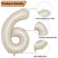 Biapian 40 Inch Cream Number 6 Balloons, Cream White Large 6Th Birthday Balloons With 18'' Foil Cream Heart Balloon Helium For 6
