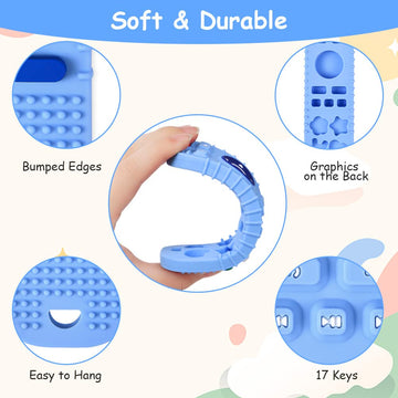 Baby Teether Toys Silicone, Remote Control Shape Teething Toys With Hollow Teether Tube And Pacifier Clip, Silicone Baby Teething Toys For 3 Months+, Bpa Free Baby Teething Toys (Blue)