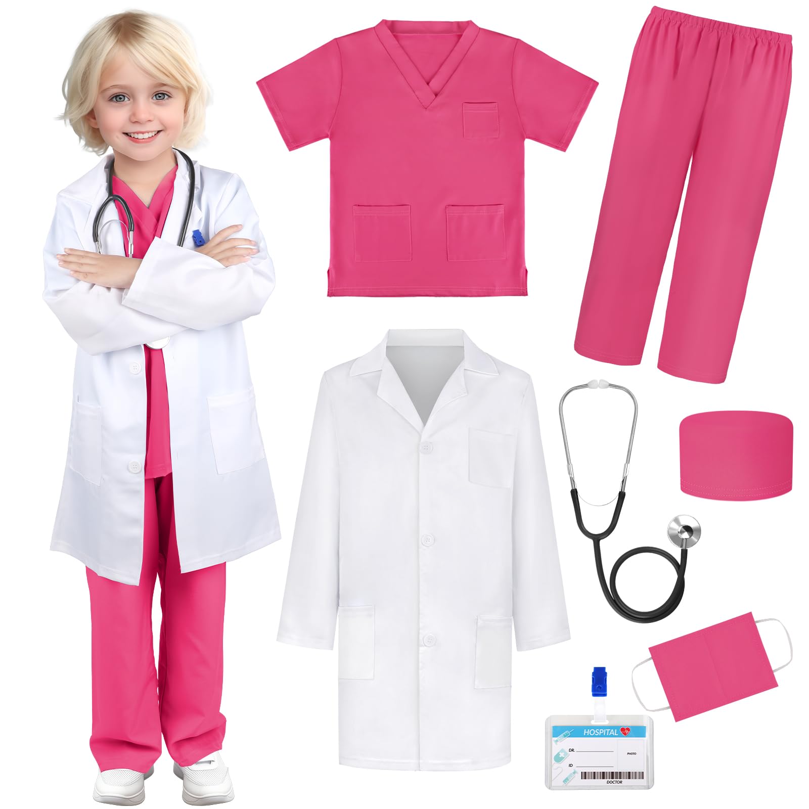 Giftinbox Doctor Costume For Kids Doctor Lab Coat For Kids Real Stethoscope, Girls Halloween Costumes For Kids Age 3-12