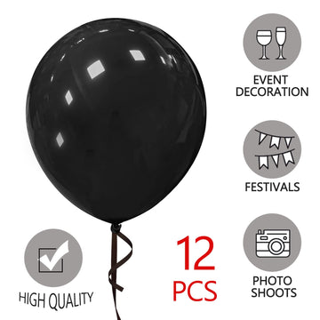 18 Inch Black Balloons 12 Pack Large Latex Party Balloons Round Helium Balloon For Halloween Birthday Party Anniversary Festival