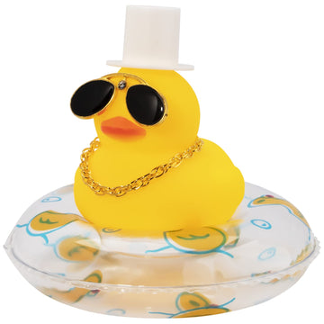 Wonuu Swim Ring Rubber Ducks With Mini Diamond Glasses Hat Necklace For Cars Dashboard Decorations Car Accessories Toy Duck Car Ornament, Magic Hat White-Clear Ring