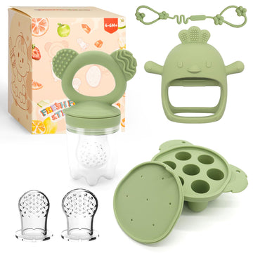Baby Teething Relief Toys, Baby Fruit/Fresh Food Feeder With Breastmilk Popsicle Molds & Baby Teether Combo Food Grade Silicon F