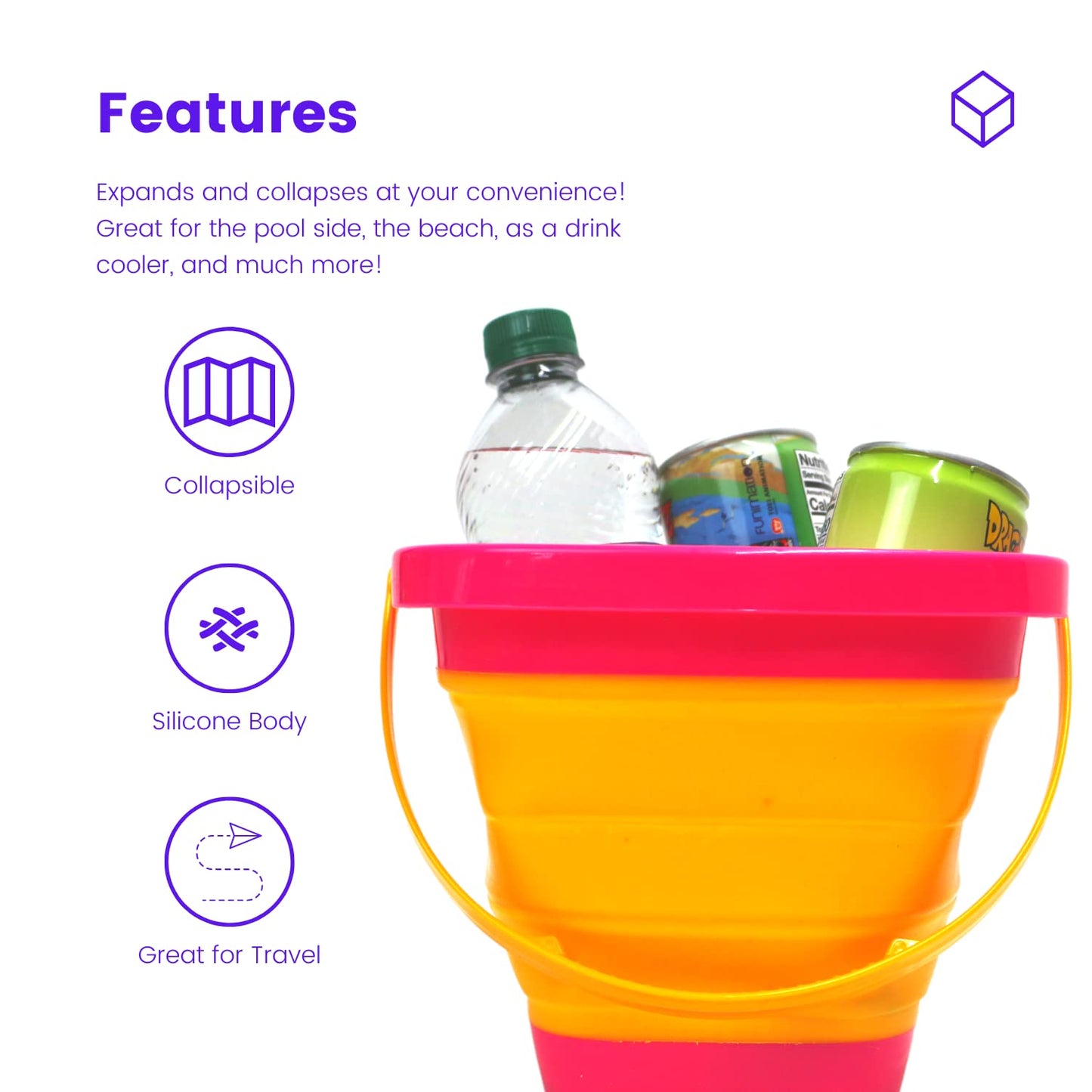 Gosu Toys Foldable Sand Bucket Expandable Sand Pail Square and Circle for Beach Multi Purpose for Kids Collapsible Silicone Buck