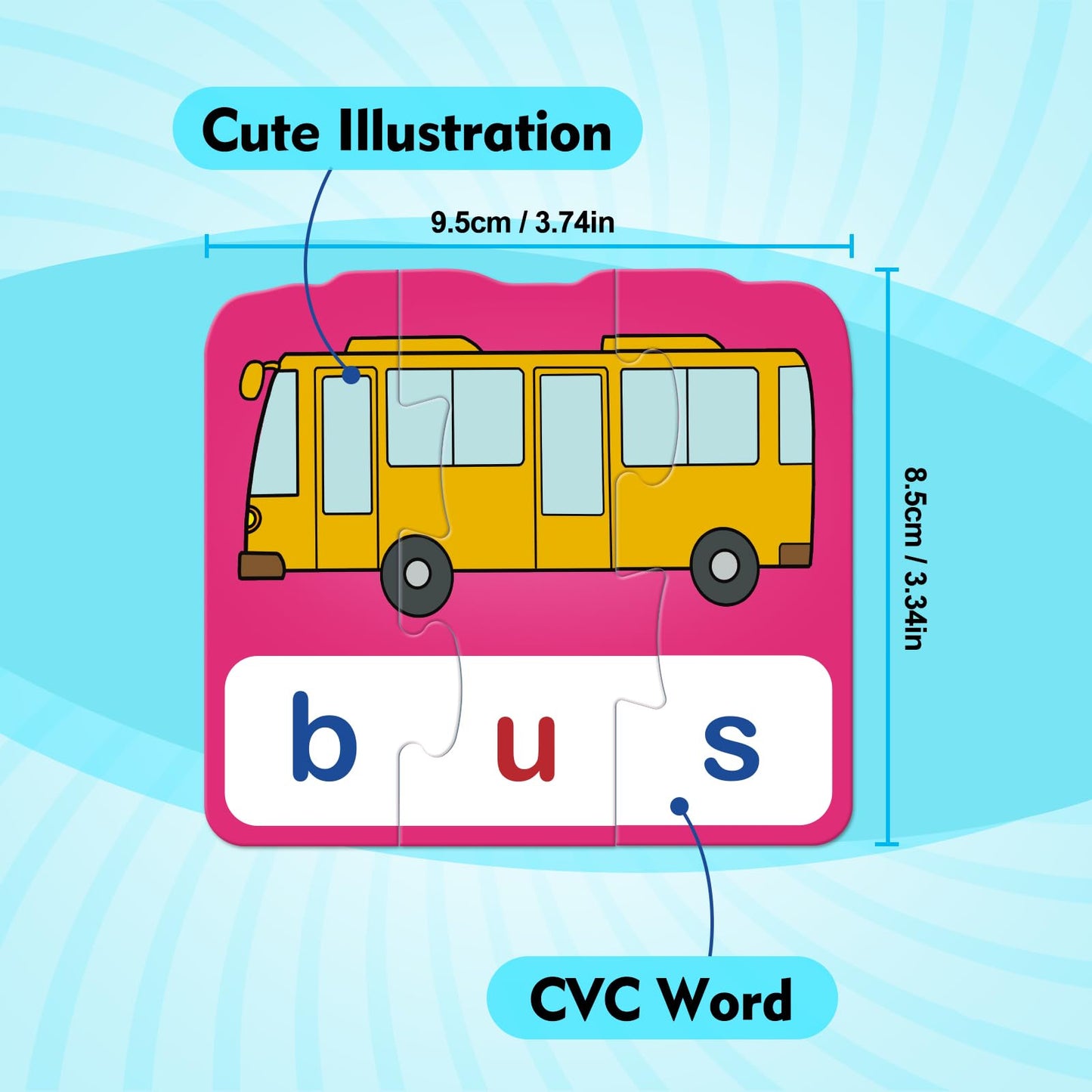 Kasfalci Cvc Puzzle Cards For Kids,Cvc Word Games,Phonics Games,Speech Therapy Toys For Toddlers,3 Alphabet Letter Word Puzzles,