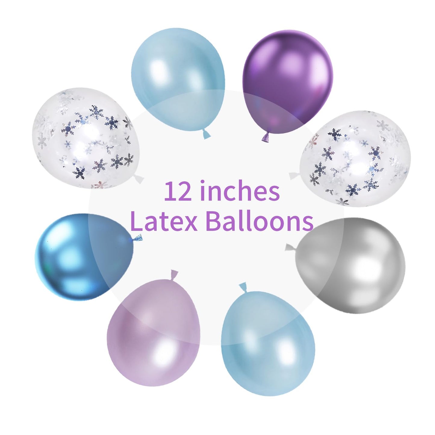 Frozen Balloons, 12 Inch Purple Blue White And Silver Balloons With Snowflake Balloons For Girls Frozen Theme Party Supplies Ice