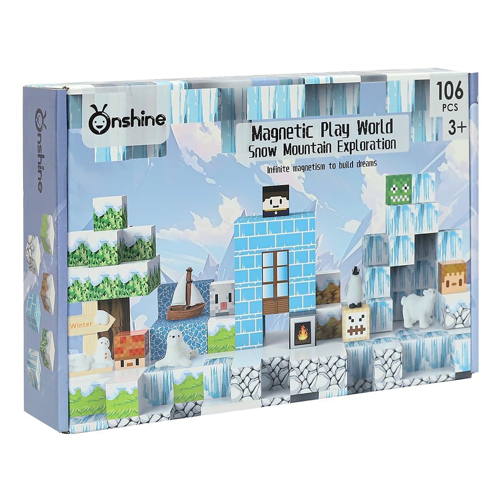 Magnetic Building Blocks Set 106 PCS for Kids 3+, Mine Snow Mountain Cubes Construction Toy, Magnetic Tiles STEM Learning Educat
