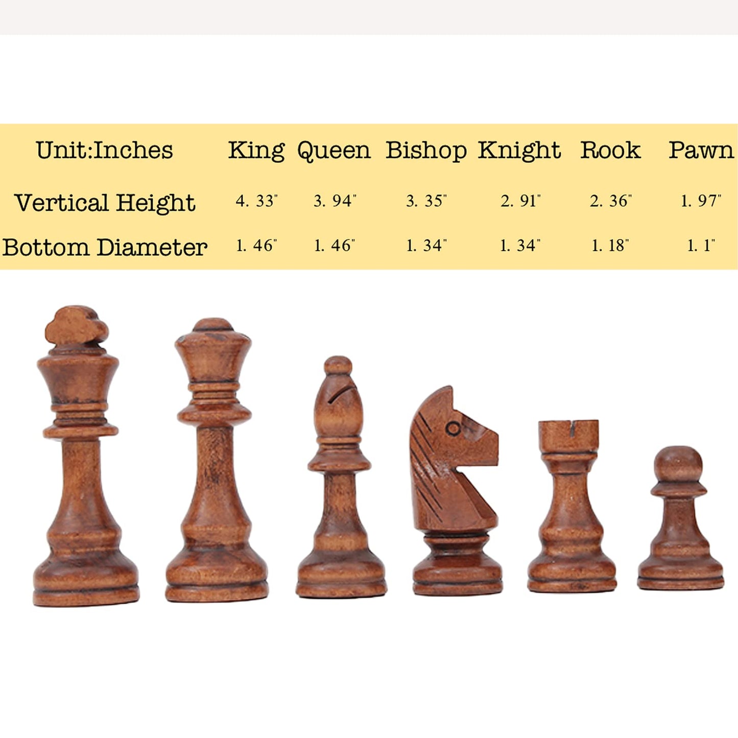 LuckyWish Large Wood Chess Pieces - 4.3 Inch King, Brown, Chess Pieces Only
