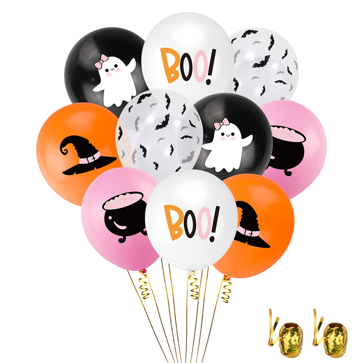 50Pcs Halloween Balloons Decor Girls Halloween Pink Orange Black White Latex Balloon With Ghost Witch Cauldron Bat Printed For H