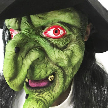 GREUS Old Woman Witch Mask with Hair & Hat Set for Halloween Scary Party Cosplay Costume Decoration (Witch Mask with Hair & Hat