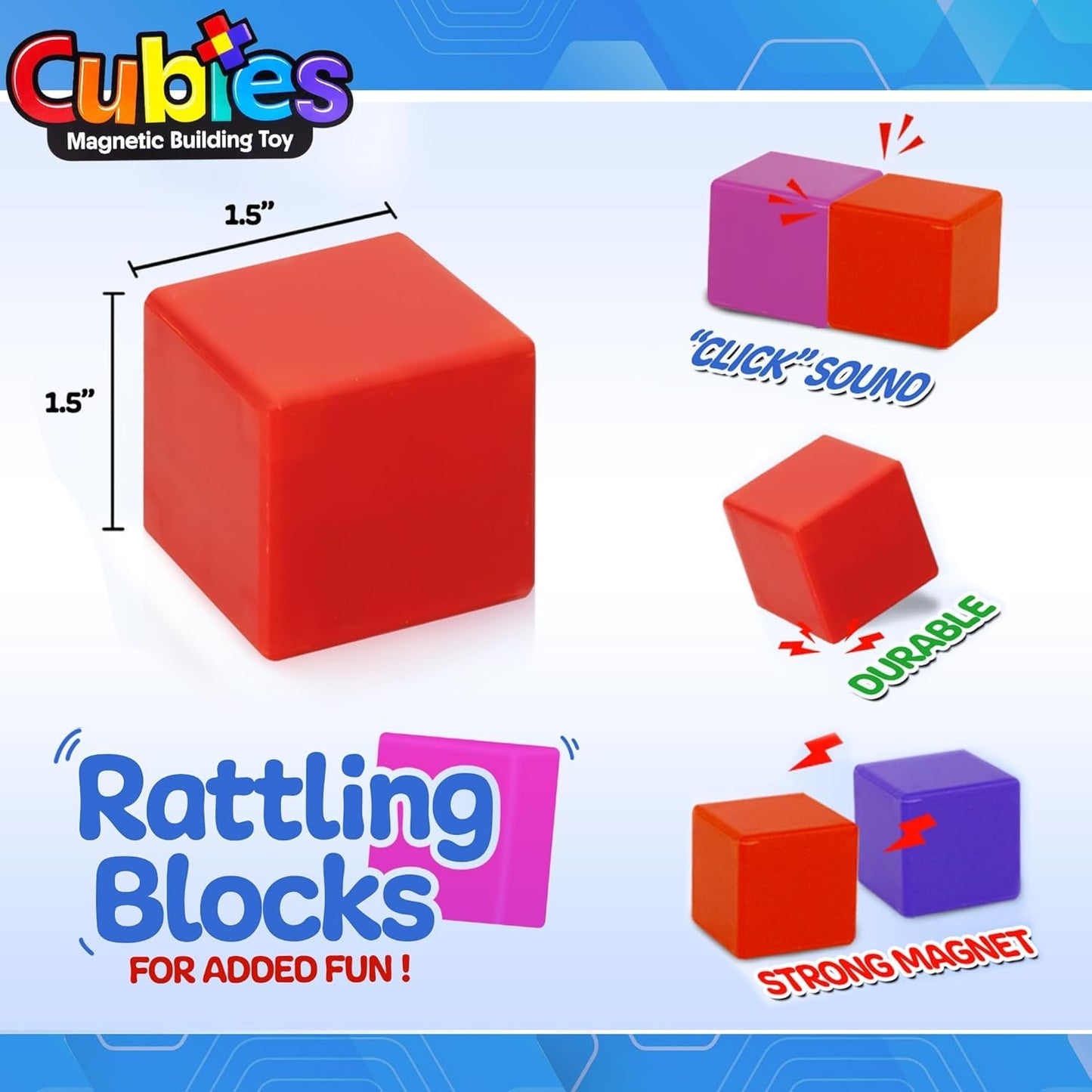 Playmags Magnetic Blocks Building Toy, 64Pc Magnet Cubes Stem Toys For Toddler & Kids, Preschool, Educational Sensory Constructi