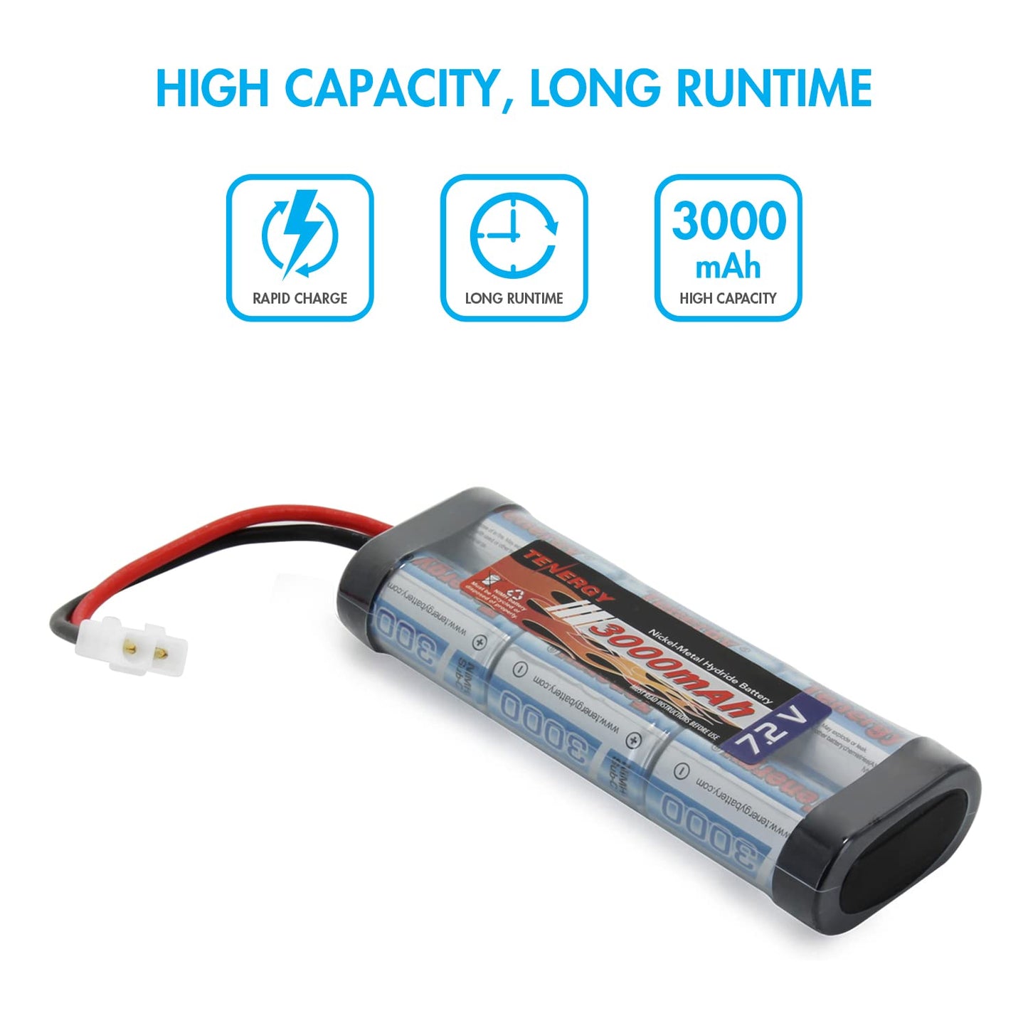 Tenergy 7.2V Battery Pack High Capacity 6-Cell 3000mAh NiMH Flat Battery Pack, Replacement Hobby Battery for RC Car, RC Truck, R