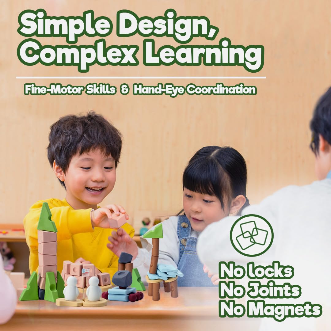 Taksa Toys Educational Building Blocks, 72 Pcs, Multicolored, TPE Plastic, STEM & Montessori Learning for Kids Ages 3-7+ Years