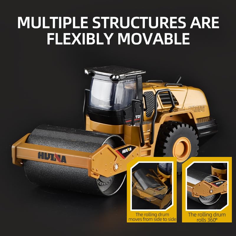 Qcar 1/50 Scale Metal Road Roller Toy, Metal Construction Vehicles Model Toy, Outdoor Sandbox Car Toys, Birthday Gift Toddler Bo