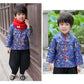 Boy Tang Suit Dragon Long Sleeve Shirt Chinese New Year Outfit Chinese Traditional Clothes For Kids (Blue,6-8 Years)