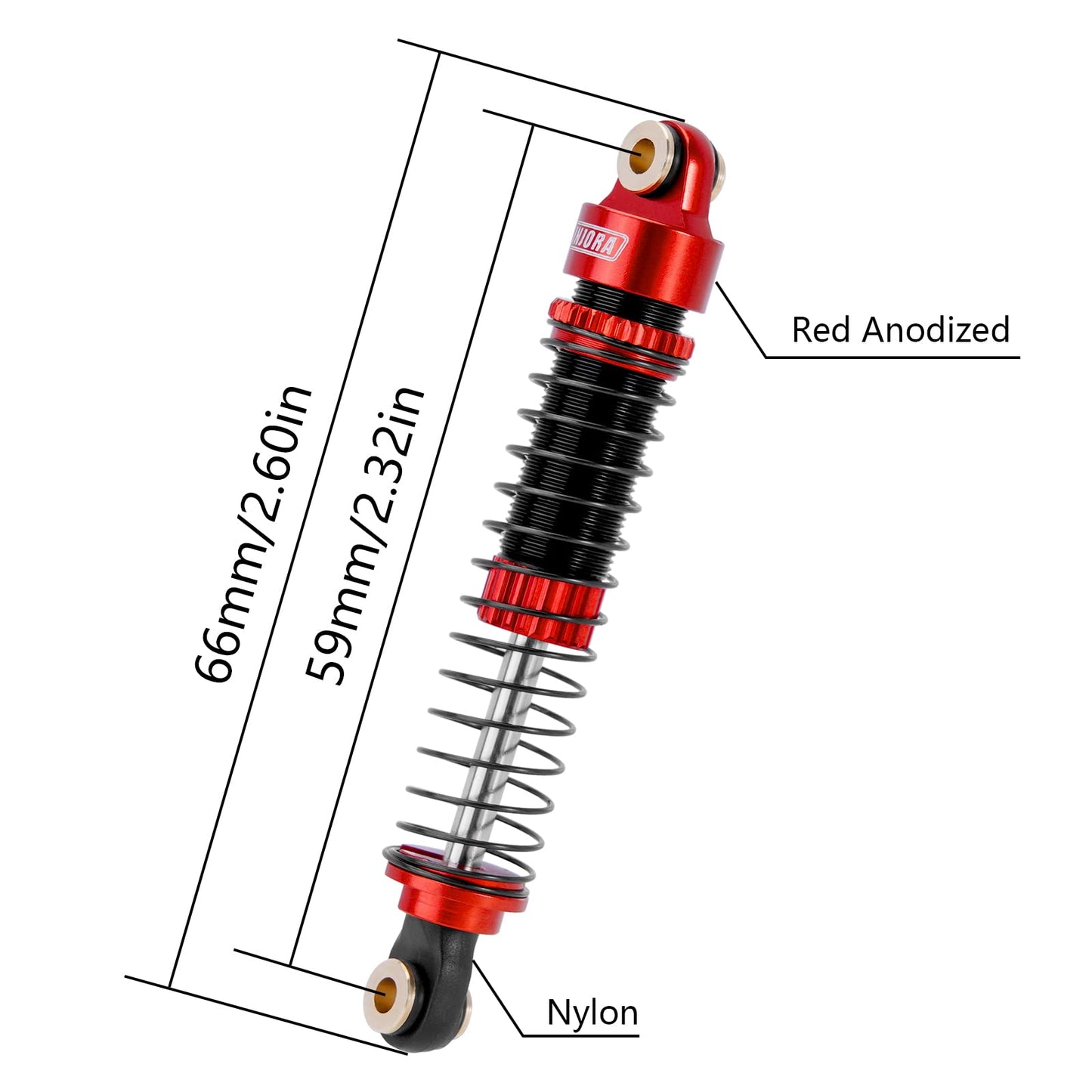 INJORA 59MM Threaded Shock Absorber Oil Damper for 1/18 RC Crawler Redcat Ascent18 Upgrade(Red)