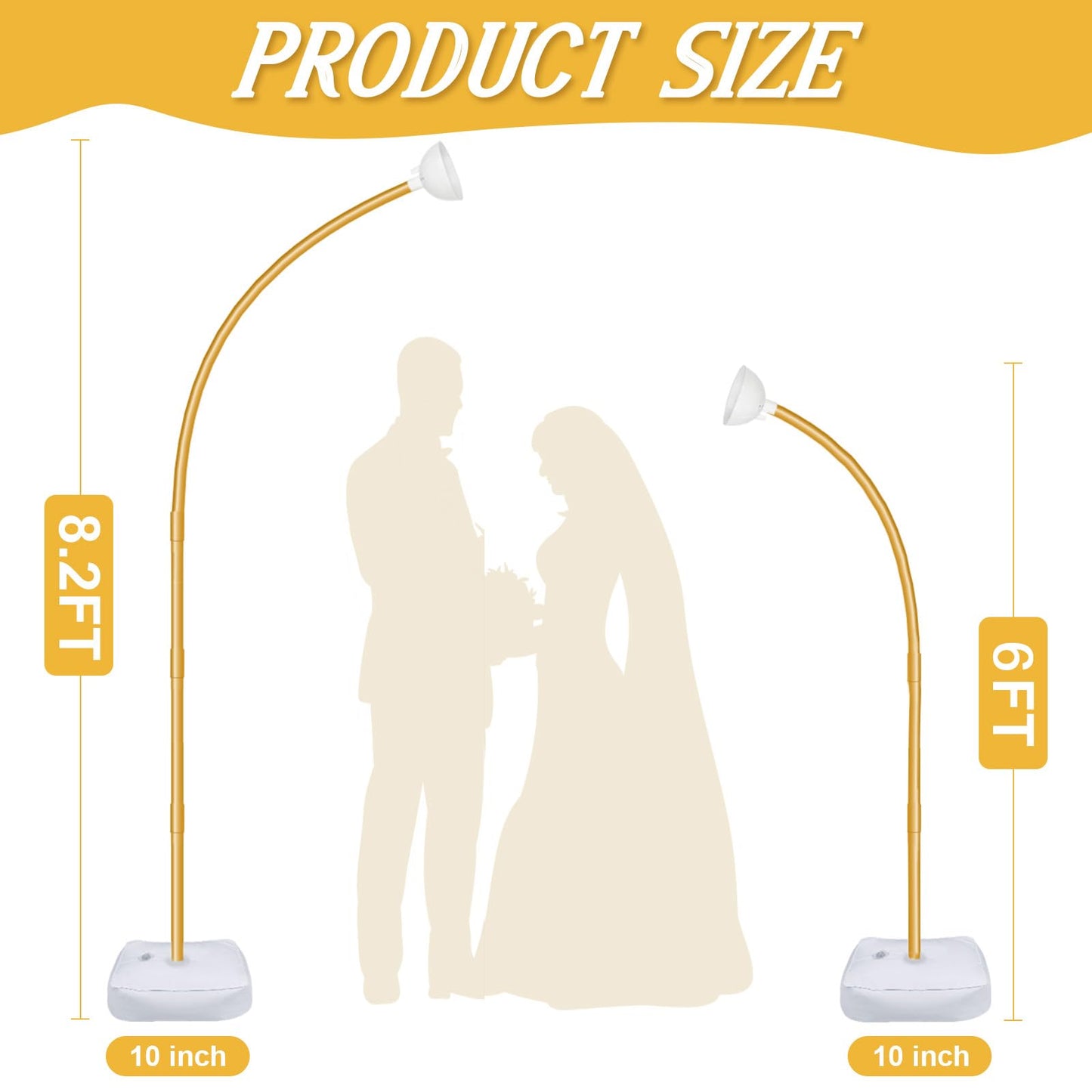 Aerwo Balloon Arch Kit 8.2Ft+6Ft, Gold Half Balloon Arch Stand With Base, Free Bending Top Curve Balloon Arch Frame Stand For Fl