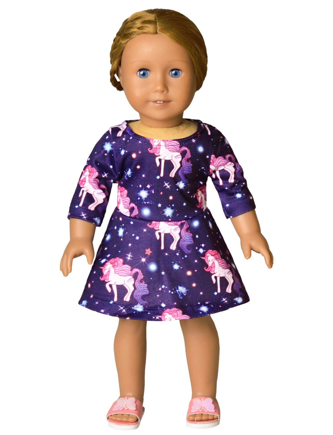 Star Unicorn Twril Dresses Matching Doll&Girls Long Sleeve Birthday Gifts 4T 5T