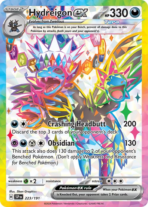 Pokemon - Hydreigon ex 223/191 - Surging Sparks - Full Art Ultra Rare - Foil Card