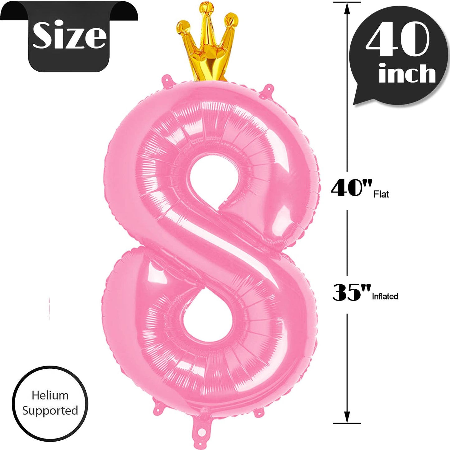 40 Inch Number Balloon 8, Pink Foil Balloons 8 Big Balloon, 8Th Pink Party Supplies, 8 18 80 Birthday Balloons For Woman Girl,We