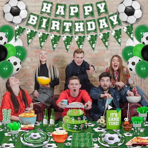 211 Pack Soccer Party Supplies Soccer Party Decorations Boys Sports Theme Birthday Decor Soccer Theme Tableware Set - Soccer Pla