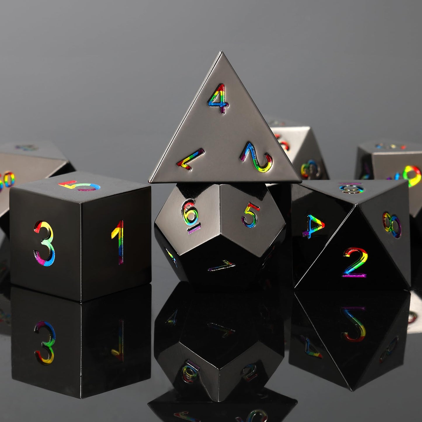 Csitorwwe Rainbow Numbers Dnd Metal Dice,7Pcs Heavy Metal Dice Set,Polyhedral D&D Dice With Gift Case For Dungeons And Dragon Rp