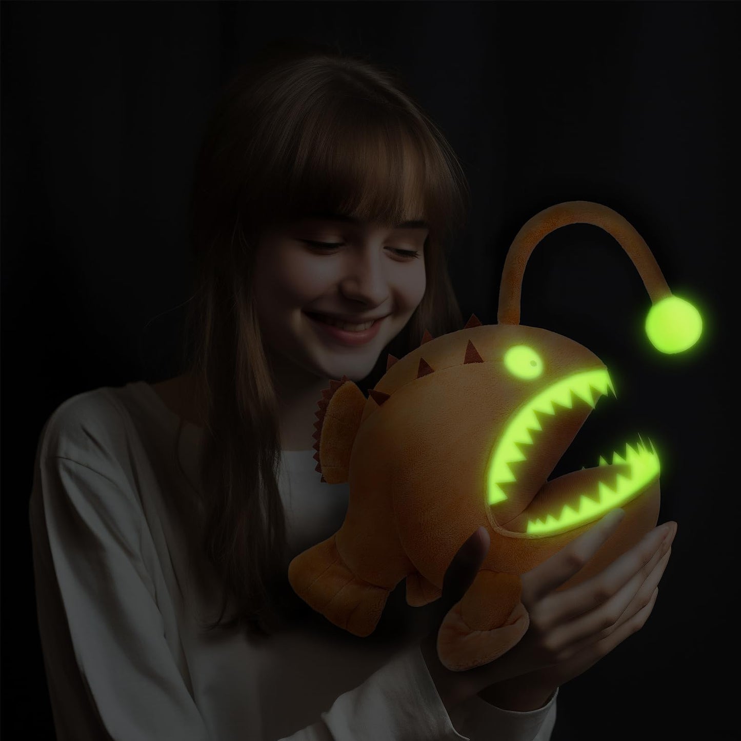 Zhongxin Made Anglerfish Plush Toy - Luminous 12'' Anglerfish Creepy Stuffed Animals, Brown Creepy Sea Life Goosefish Lanternfis