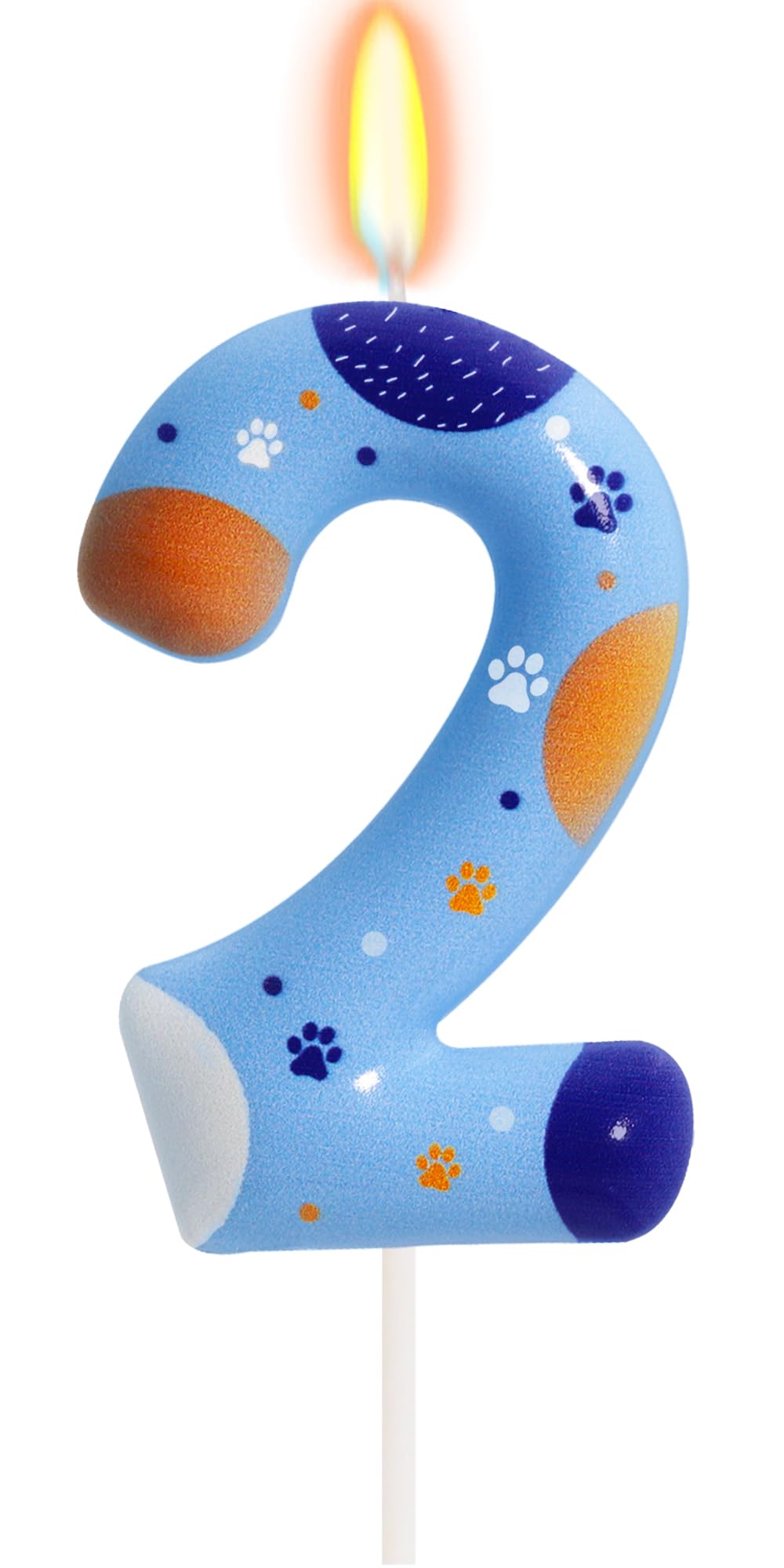 ElekFX Blue Dog Paw Birthday Candles, Number 2 Paw Print Birthday Party Supplies, 2.76 inch Paw Cake Topper Decorations, Birthda