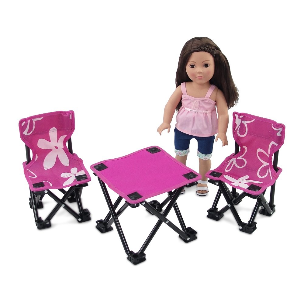Emily Rose 18 Inch Doll 3-Pc Folding Camp Camping Beach Sports Chairs And Table | Doll Furniture Is Compatible With16-18' American Girl Dolls