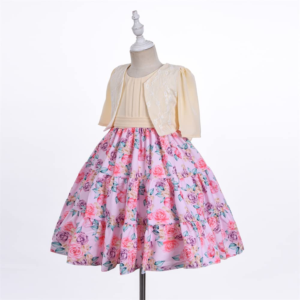 Cosplay Life Floral Dress for Girls and Young mature-themeds Fashion Flower Waistline Kids Party Festival Dress Ages 5-9 Years Old (Pink  9YRS)