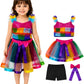 BookMyCostume Girls Rainbow Sequin Dress for Girls | Elastic Fit Bodice and Layered Net Skirt with Black Shorts & Matching Hair 