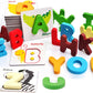 Vankcp 26Pcs Wooden Letters Card Numbers Alphabets Abc Flash Cards Set Montessori Animal Color Cognition Matching Puzzle Game