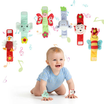 Snowie Soft 6Pcs Cartoon Rattle Set For Babies 0-6 Months, Soft Toy For Baby Boy, Bee, Sheep, Monkey, Butterfly, Chick & Elephan