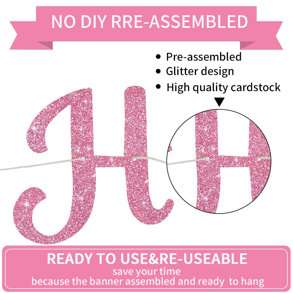 Beishida Pink Happy Birthday Banner - No Diy,10Feet,Pre-Strung-Glitter Happy Birthday Sign, Happy Birthday Garland,Happy Birthda
