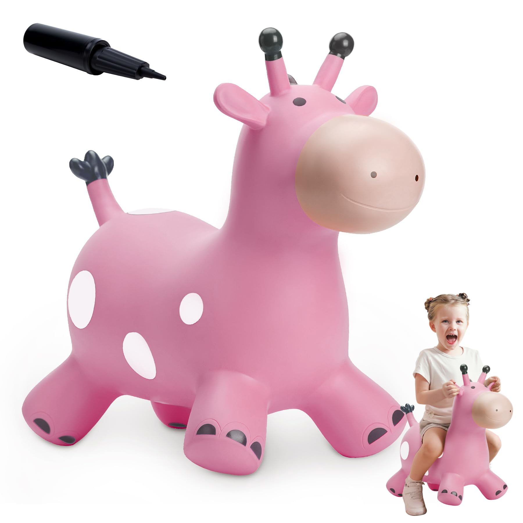 EVERICH TOY Giraffe Bouncy Horse Hopper for Toddlers  Bouncy Animals Jumping Horse  Inflatable Ride on Bouncer Hopping Toys Gifts for Boys and Girls 18 Months 2 3 4 5 6 Years Old