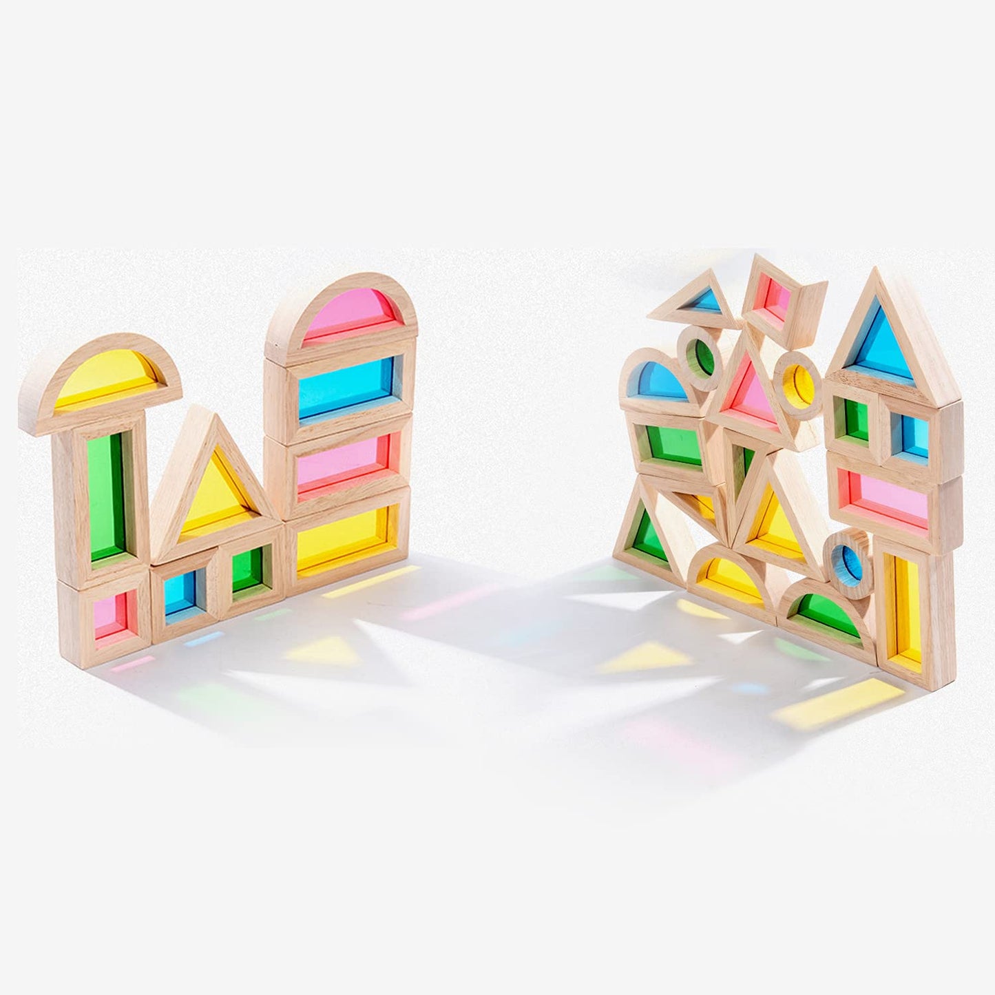 Xylolin Wooden Building Blocks For Toddlers 1-3, 24 Pieces Set Big Toddler Wood Sensory Blocks, Wooden Rainbow Kids Stacking Blocks, Large Colored Window Blocks Educational Toys For Boys Girls