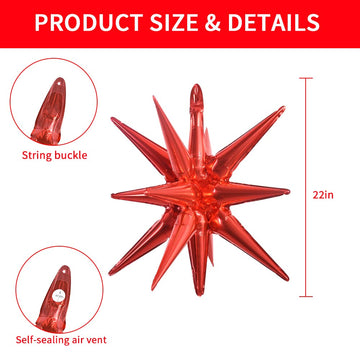 Toniful 4 Pcs 22Inch 4D Huge Red Star Balloons Explosion Star Mylar Foil Balloons For Party Supplies Backdrop Christmas,New Year