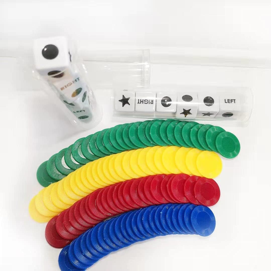 JHFY Left Right Center dice Game Prime Set Bundle- 4 Pack Assorted Colors