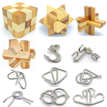 Qiandier Bamboo 3D Puzzle Metal Brain Teasers Puzzles Mind Game Toys Set For Teens And Adults Pack Of 12Pcs