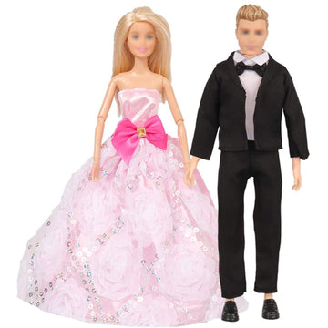 Sotogo 18 Pieces Doll Clothes And Accessories For 11.5 Inch Girl Boy Doll Happy Wedding Playset Include 6 Sets Handmade Doll Groom Suit, Wedding Dress And 6 Pairs Shoes