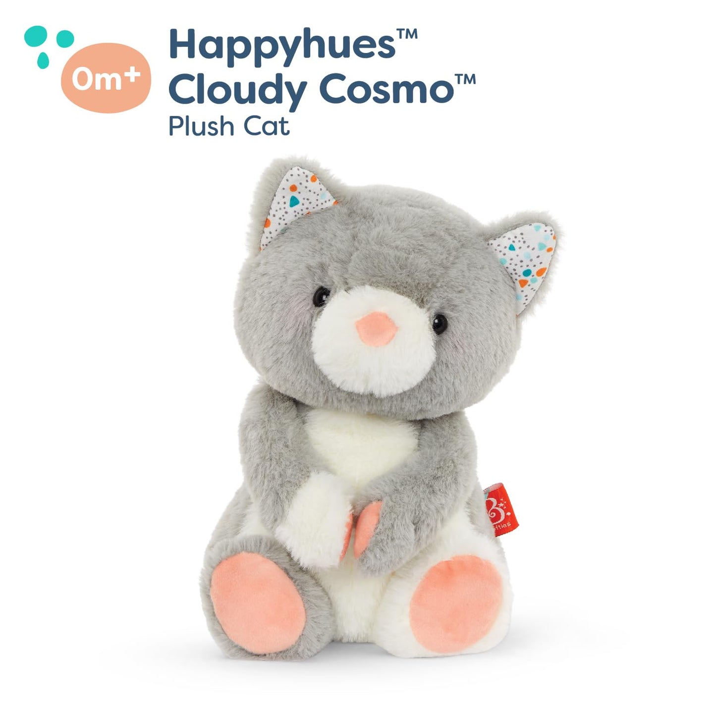 B. Toys- B. Softies- 12' Plush Cat- Stuffed Animal – Super Soft Kitten – Gray & White – 12” – Washable – Baby, Toddler, Kids – Happyhues – Cloudy Cosmo – 0 Months +
